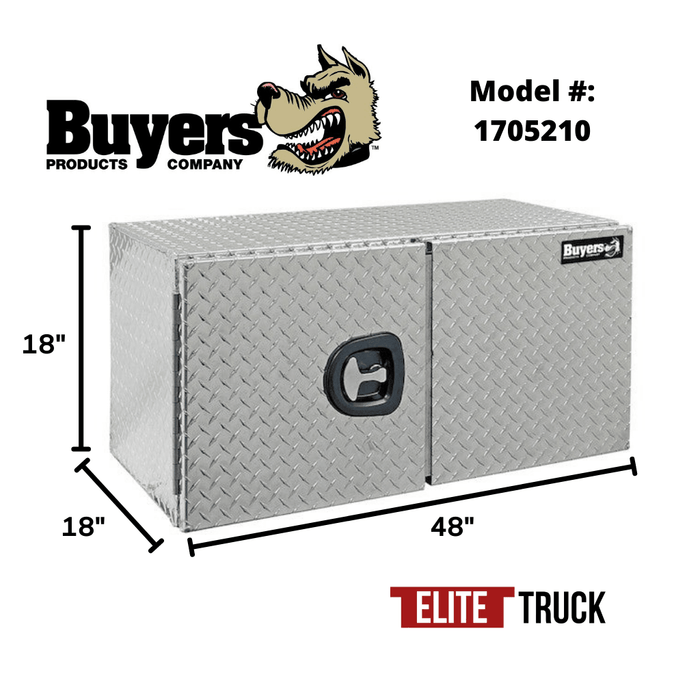 Products Buyers Products 18x18x48 Inch Diamond Tread Aluminum Underbody Truck Box - Double Barn Door, 3-Point Compression Latch 1705210 Dimensions