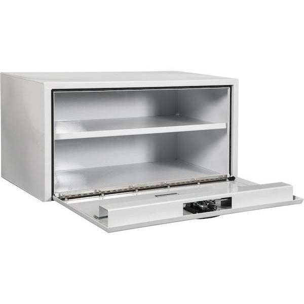 Buyers Products 18x18x48 Inch White Steel Underbody Truck Box with Built-in Shelf - 3-Point Latch 1702411