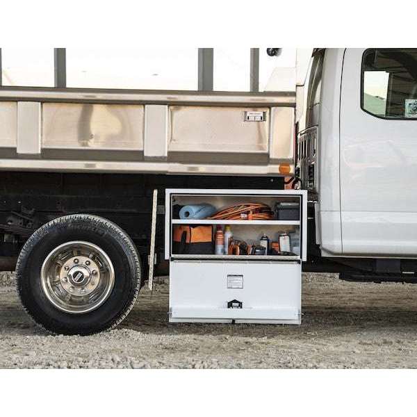 Buyers Products 18x18x48 Inch White Steel Underbody Truck Box with Built-in Shelf - 3-Point Latch 1702411