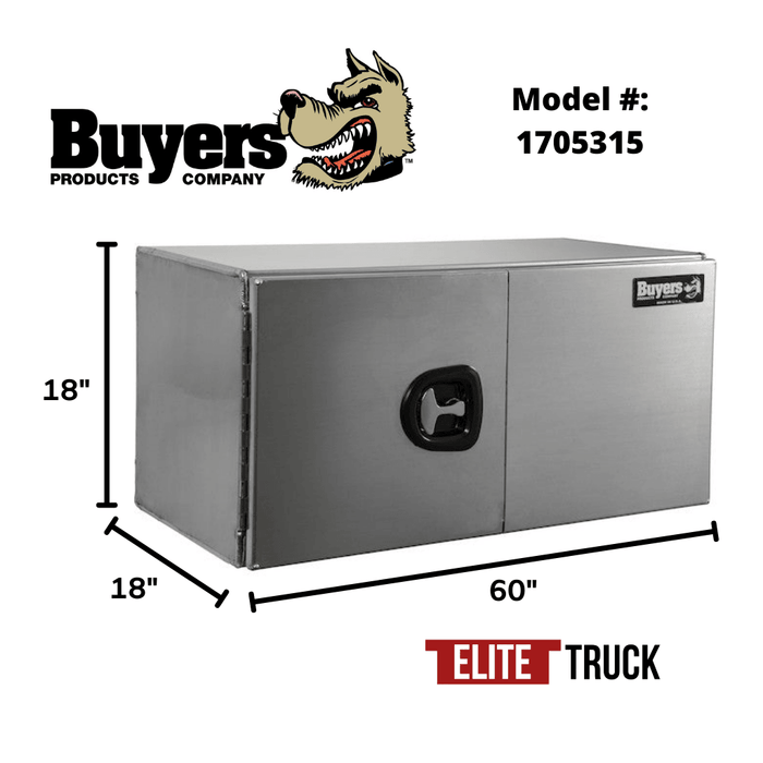 Products Buyers Products 18x18x60 Inch Smooth Aluminum Underbody Truck Tool Box - Double Barn Door, 3-Point Compression Latch 1705315 Dimensions