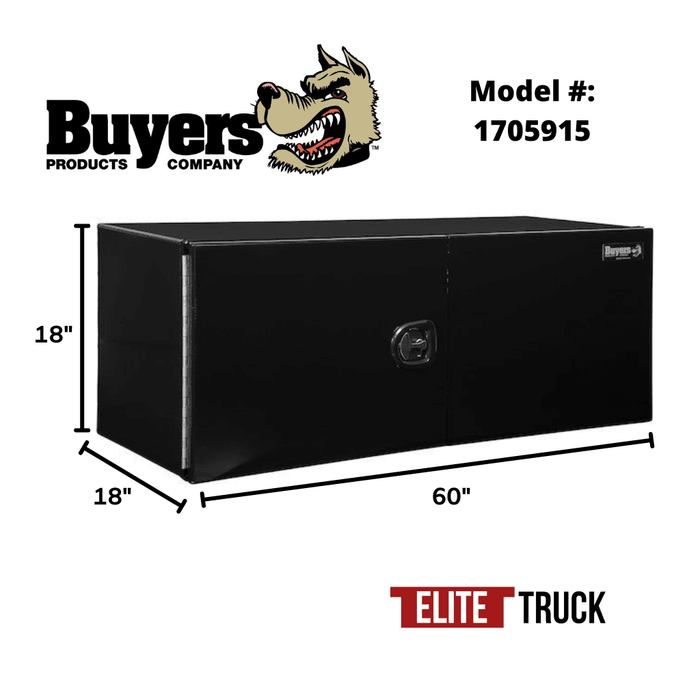 Buyers Products 18x18x60 Inch XD Black Smooth Aluminum Underbody Truck Box with Barn Door - Double Barn Door, 3-point Compression Latch 1705915 Dimensions