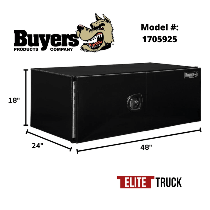 Buyers Products 18x24x48 Inch XD Black Smooth Aluminum Underbody Truck Box with Barn Door - Double Barn Door, 3-point Compression Latch 1705925 Dimensions