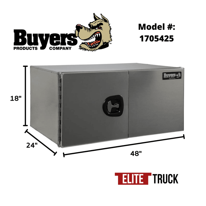 Buyers Products 18x24x48 Inch XD Smooth Aluminum Underbody Truck Box - Double Barn Door, 3-Point Compression Latch 1705425 Dimensions