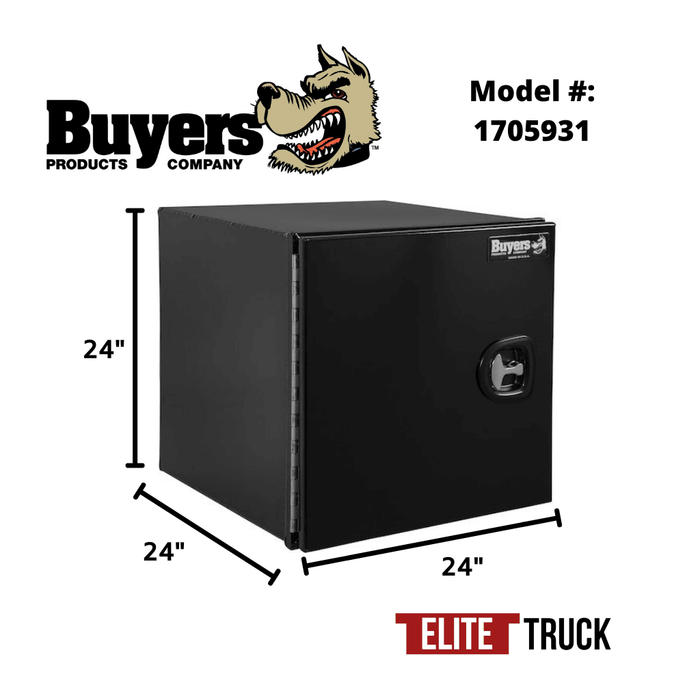 Buyers Products 24x24x24 Inch XD Black Smooth Aluminum Underbody Truck Box with Barn Door - Single Barn Door, Compression Latch 1705931 Dimensions