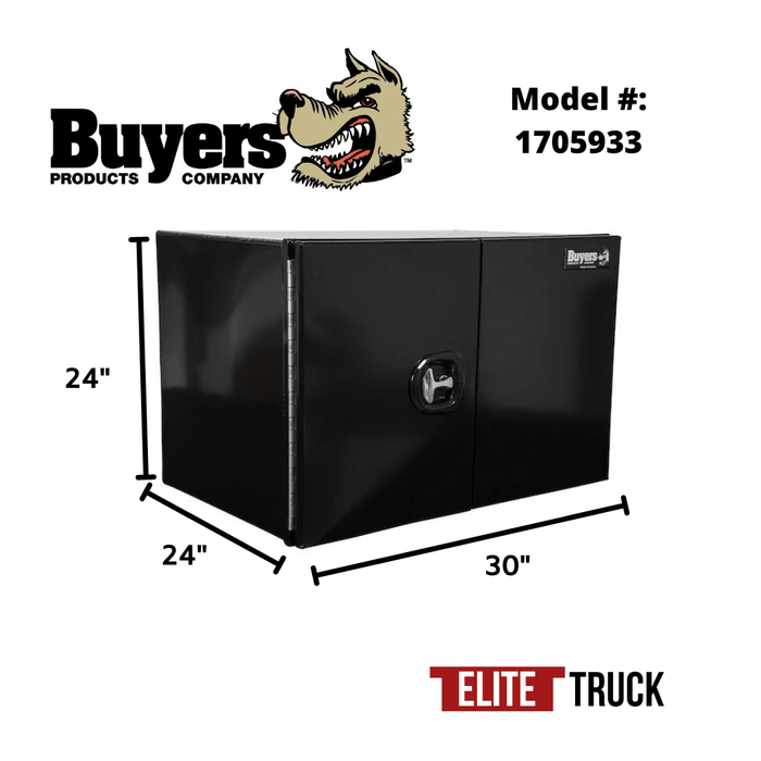 Products Buyers Products 24x24x30 Inch XD Black Smooth Aluminum Underbody Truck Box with Barn Door - Double Barn Door, 3-point Compression Latch 1705933 Dimensions
