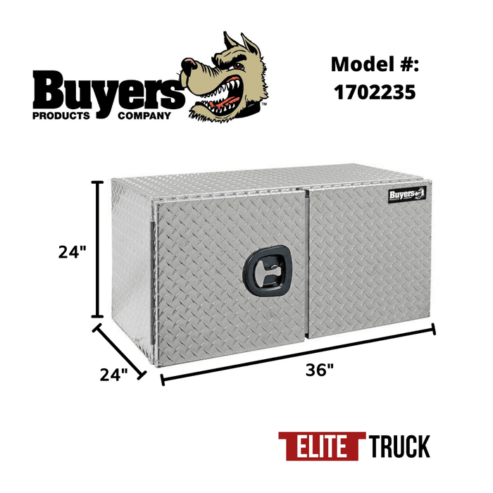 Products Buyers Products 24x24x36 Inch Diamond Tread Aluminum Underbody Truck Box - Double Barn Door, 3-Point Compression Latch 1702235 Dimensions