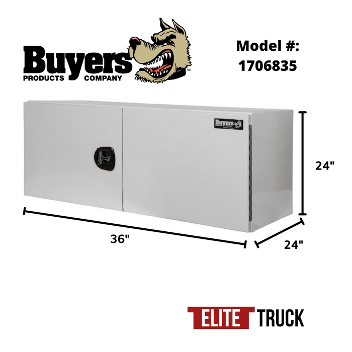 Products Buyers Products 24x24x36 Inch White Smooth Aluminum Underbody Truck Tool Box - Double Barn Door, 3-Point Compression Latch 1706835 Dimensions