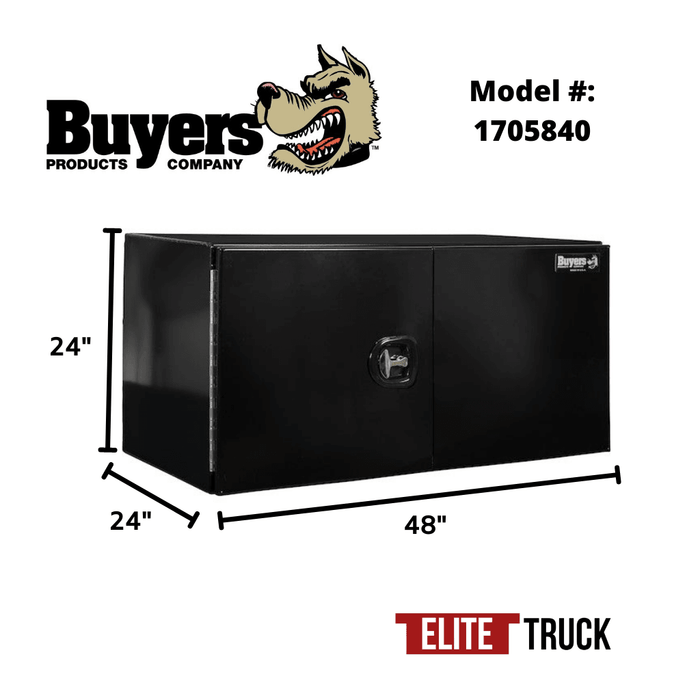 Products Buyers Products 24x24x48 Inch Black Smooth Aluminum Underbody Truck Tool Box - Double Barn Door, 3-Point Compression Latch 1705840 Dimensions