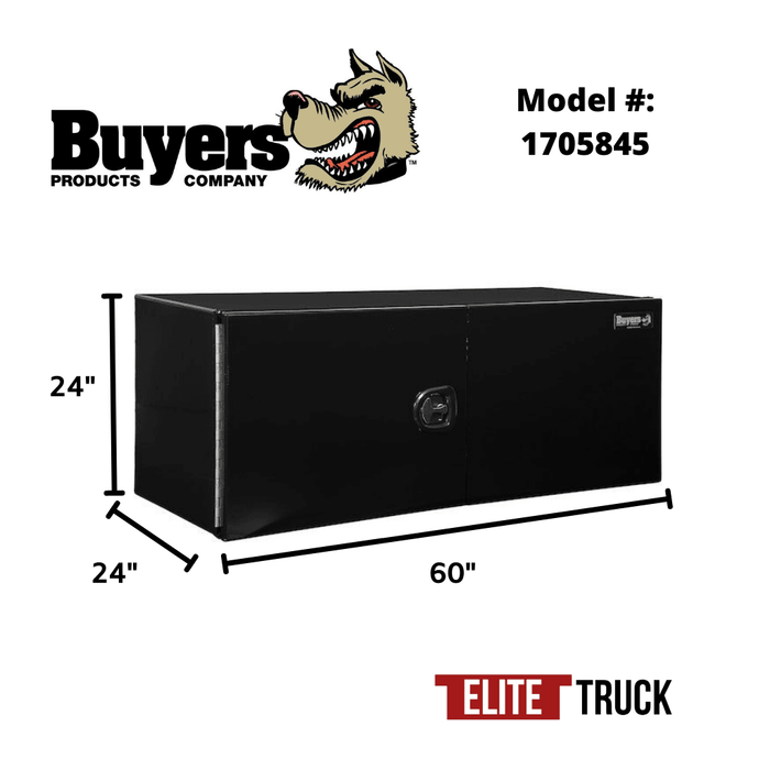 Buyers Products 24x24x60 Inch Black Smooth Aluminum Underbody Truck Tool Box - Double Barn Door, 3-Point Compression Latch 1705845 Dimensions