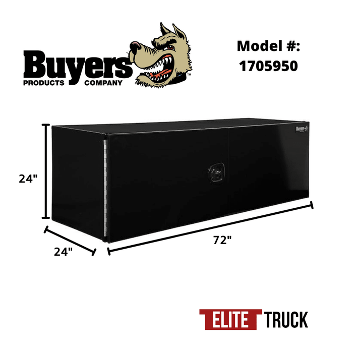Buyers Products 24x24x72 Inch XD Black Smooth Aluminum Underbody Truck Box with Barn Door - Double Barn Door, 3-point Compression Latch 1705950 Dimensions