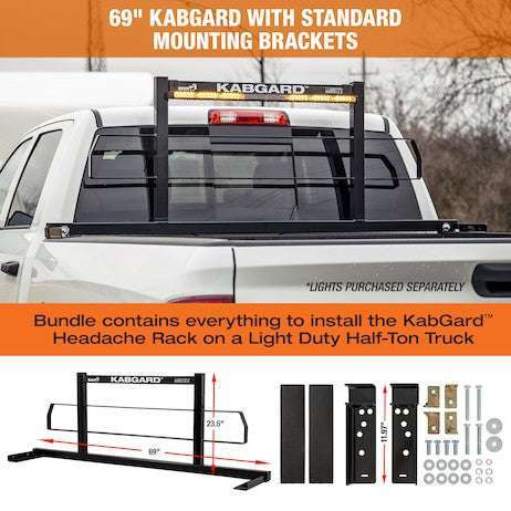 Buyers Products 69" Inch KabGard Heavy-Duty Steel Pickup Truck Headache Rack Bundle with Standard Mounting Brackets Model 85104