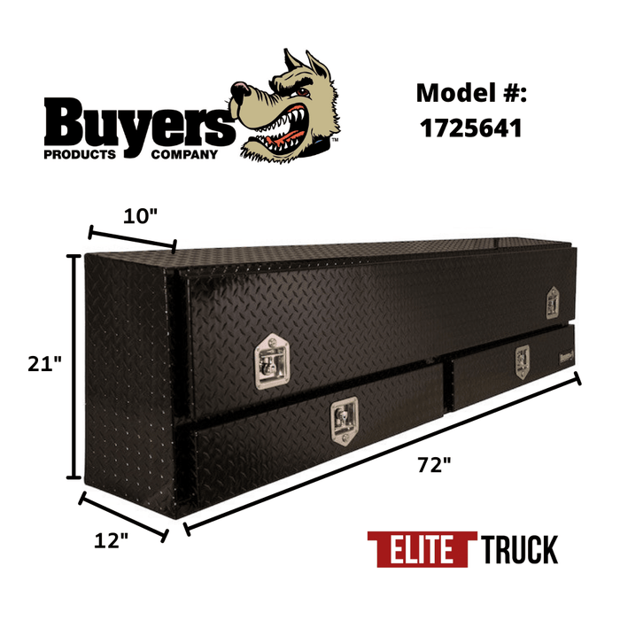 Buyers Products 72 Inch Gloss Black Diamond Tread Aluminum Contractor Top Mount Truck Box With Drawers 1725641