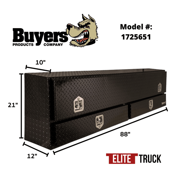 Buyers Products 88 Inch Black Diamond Tread Aluminum Contractor Top Mount Truck Box With Drawers 1725651