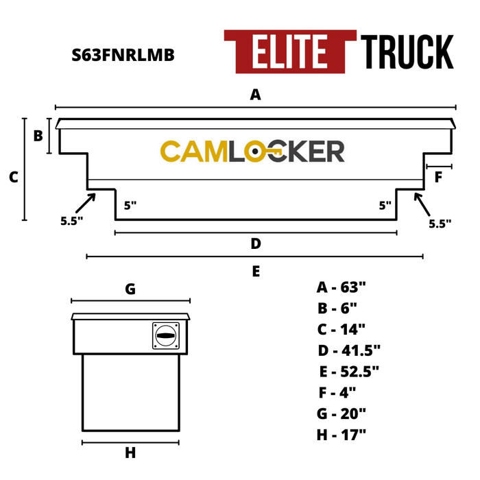 CamLocker Crossover Tool Box 63 Inch Notched Matte Black Aluminum With Rail Model S63FNRLMB