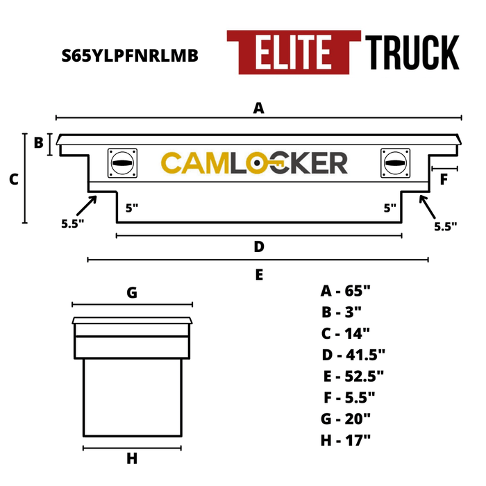 CamLocker Crossover Tool Box 65 Inch Low Profile York Notched Matte Black With Rail Model S65YLPFNRLMB