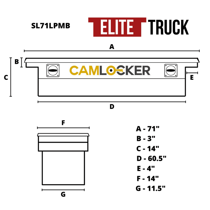 CamLocker Crossover Tool Box 71 Inch Slim Low Profile Matte Black Aluminum Model SL71LPMB