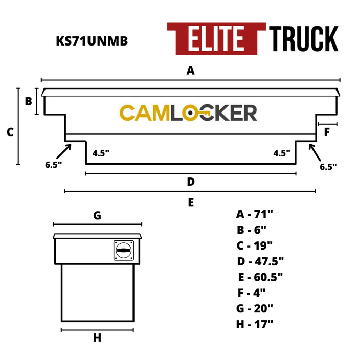 CamLocker King Size Crossover Tool Box 71 Inch Standard Profile Deep Notched Matte Black Aluminum Model KS71UNMB