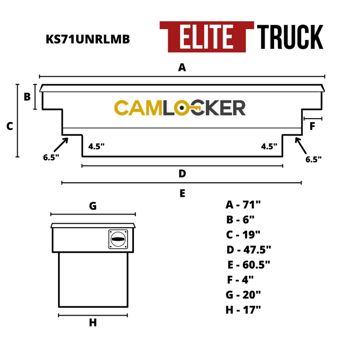 CamLocker King Size Crossover Tool Box 71 Inch Standard Profile Deep Notched Matte Black Aluminum With Rail Model KS71UNRLMB