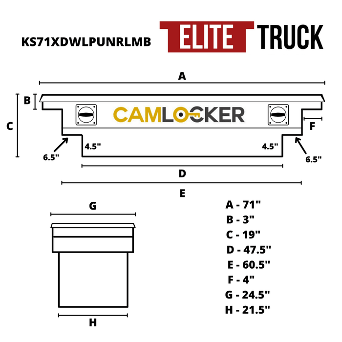 CamLocker King Size Crossover Tool Box 71 Inch Deep & Wide Low Profile Notched Matte Black With Rail Model KS71XDWLPUNRLMB