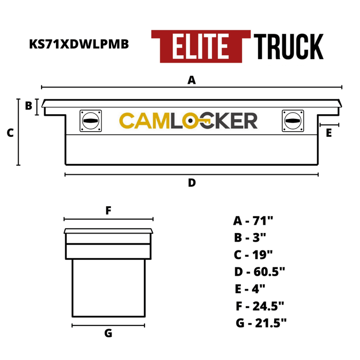 CamLocker King Size Crossover Tool Box 71 Inch Extra Deep & Wide Low Profile Matte Black Aluminum Model KS71XDWLPMB