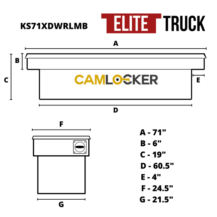 CamLocker King Size Crossover Tool Box 71 Inch Standard Profile Extra Deep & Wide Matte Black Aluminum With Rail Model KS71XDWRLMB