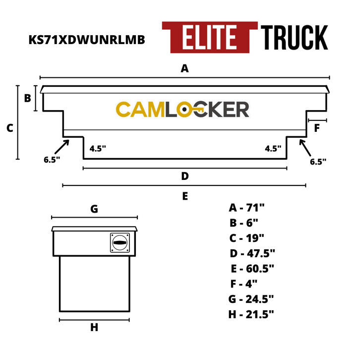 CamLocker King Size Crossover Tool Box 71 Inch Standard Profile Extra Deep & Wide Notched Matte Black Aluminum With Rail Model KS71XDWUNRLMB