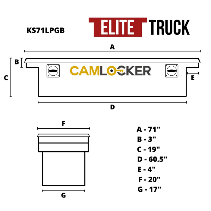 CamLocker King Size Crossover Tool Box 71 Inch Low Profile Gloss Black Aluminum Model KS71LPGB