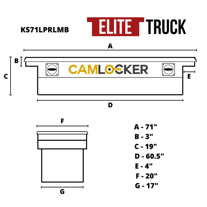 CamLocker King Size Crossover Tool Box 71 Inch Low Profile Matte Black Aluminum With Rail Model KS71LPRLMB