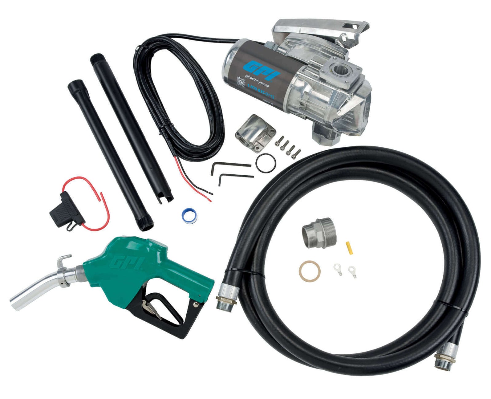 GPI 20 GPM 12V DC Transfer Tank Pump Kit Auto Nozzle Spin Collar Mount ...