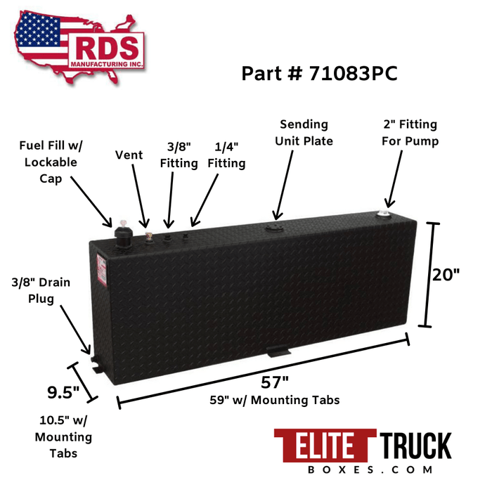 RDS 45 Gallon Vertical Transfer Tank Black Aluminum 57X9.5X20 RDS 45 Gallon Vertical Transfer Tank Black Aluminum 57X9.5X20