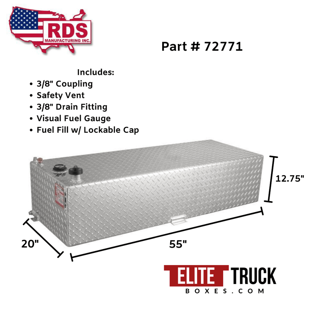 RDS 60 Gallon Auxiliary Fuel Tank Bright Aluminum 55X20X12.75 Model
