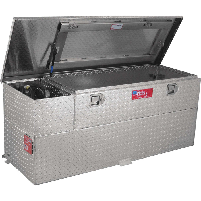 RDS 60 Gallon Transfer Tank & Toolbox Combo With 8 GPM Pump Bright Aluminum 55X20X22.75 Model # 73326