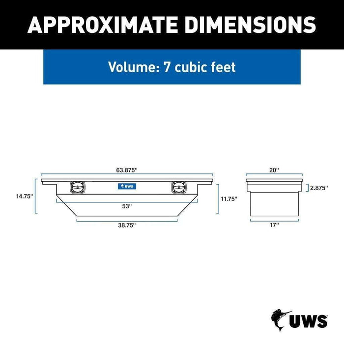 UWS 63" Crossover Truck Tool Box Low Profile Secure Lock Angled Bright Aluminum Model EC11021