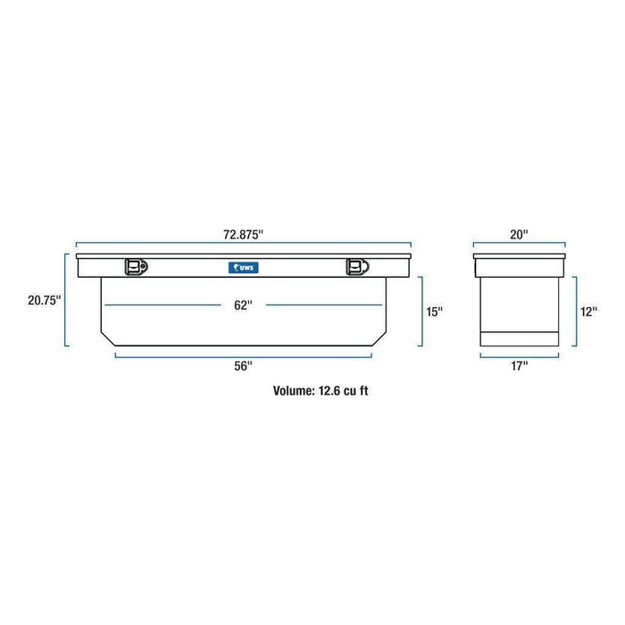 UWS 72" Crossover Truck Tool Box Deep Angled Bright Aluminum Model TBSD-72-A