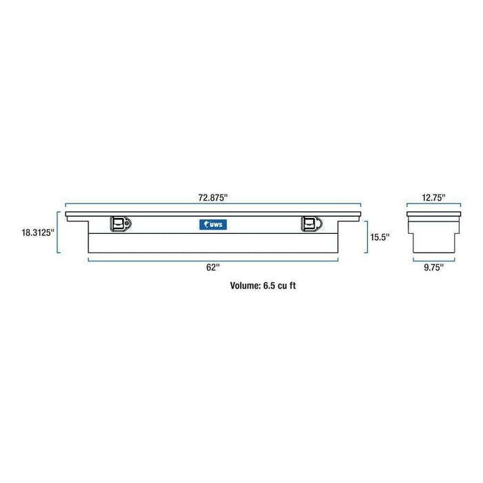 UWS 72" Crossover Truck Tool Box Low Profile Deep Slim Bright Aluminum Model EC10871